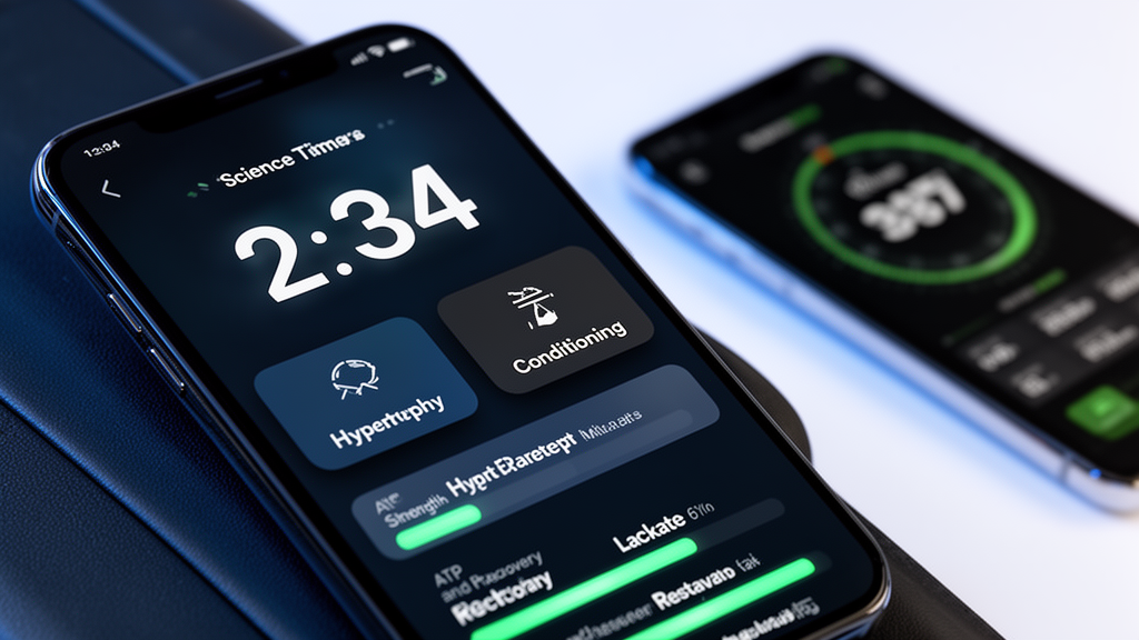 Comparison dashboard of rest timer app features with training metrics and countdown cues