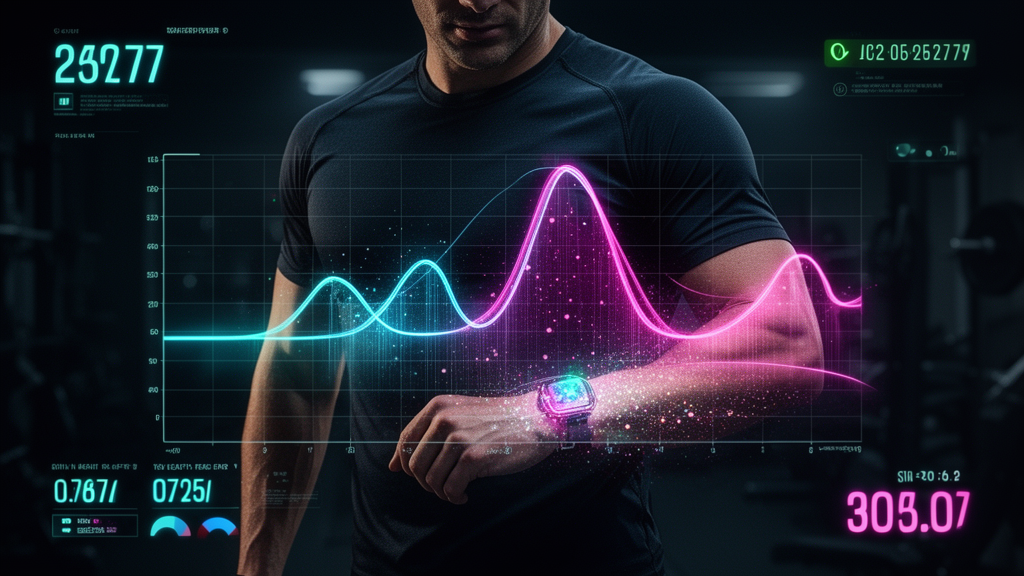 Athlete checking heart rate monitor display with recovery zone visualization