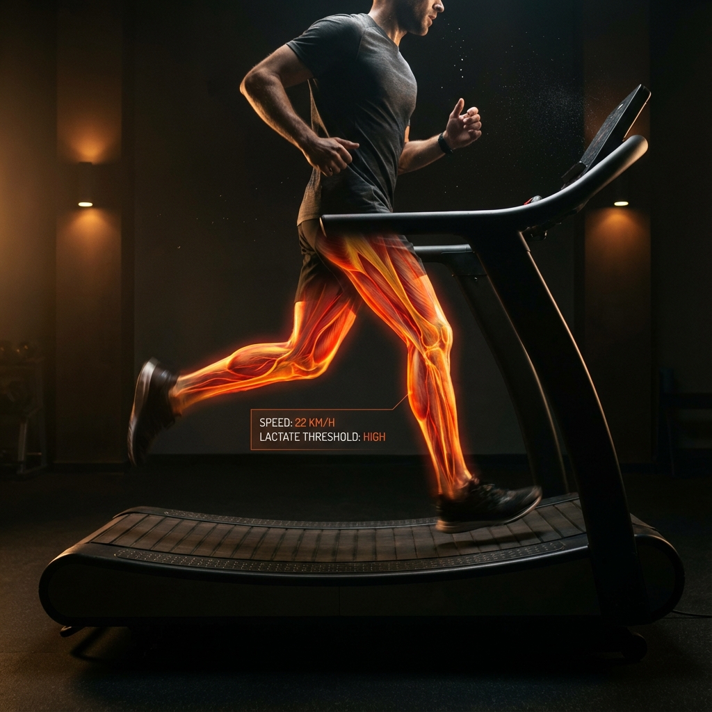 Athlete pushing through a high-intensity interval set with thermal lactate visualization