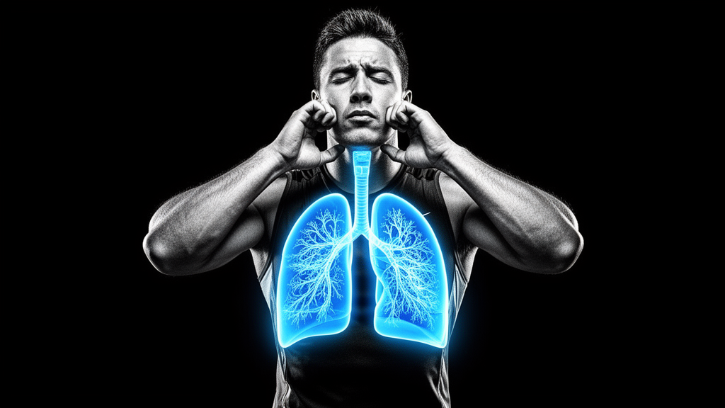 Athlete breathing deeply between intense mini-sets with oxygen flow visualization