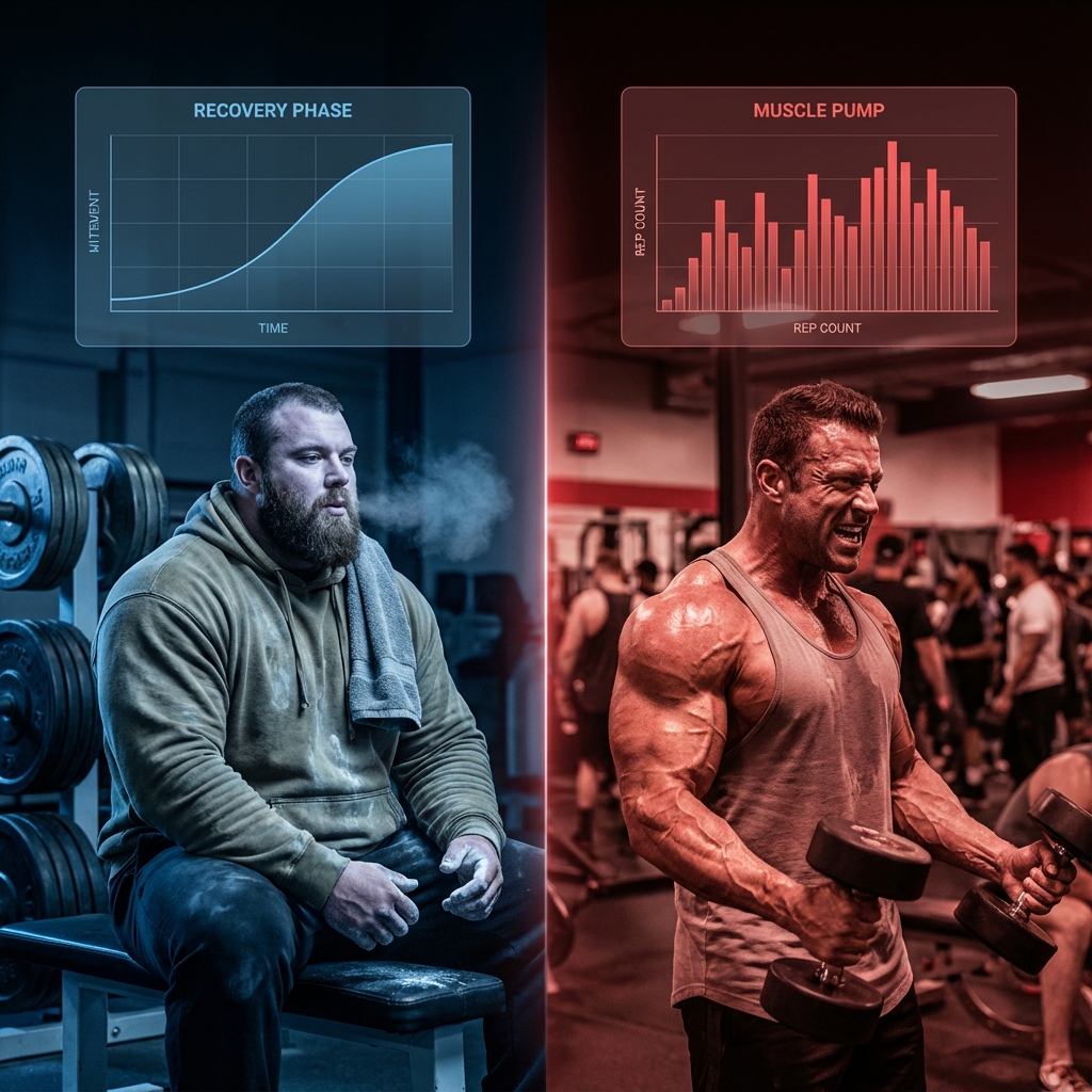 Comparison of powerlifter and bodybuilder highlighting different recovery needs