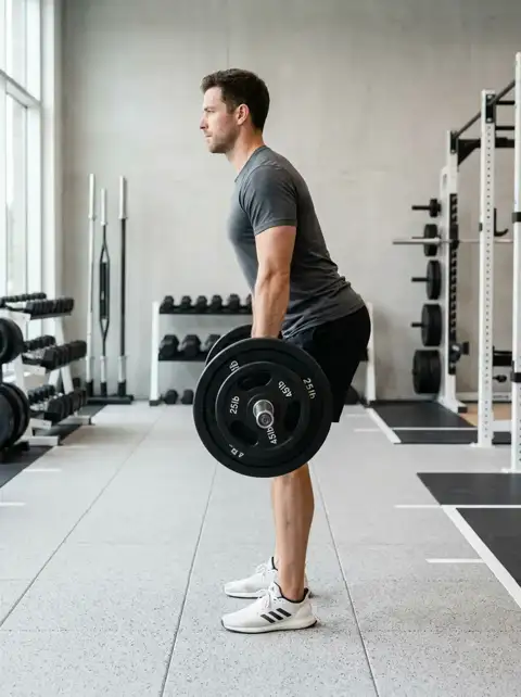 Animated loop of the barbell row showing the start, midpoint and finish of one repetition