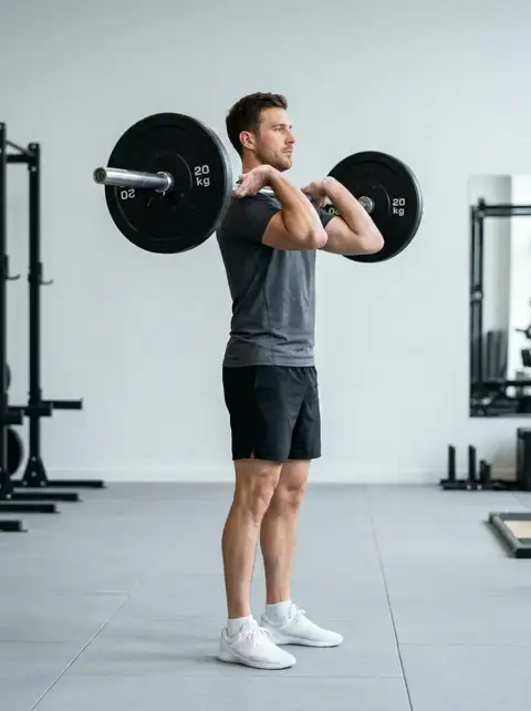 Animated loop of the overhead press showing the start, midpoint and finish of one repetition